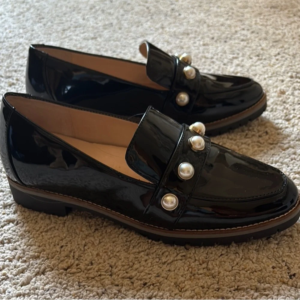 Alex Marie Black Patent Loafers with Pearl Accents - Picture 2 of 3